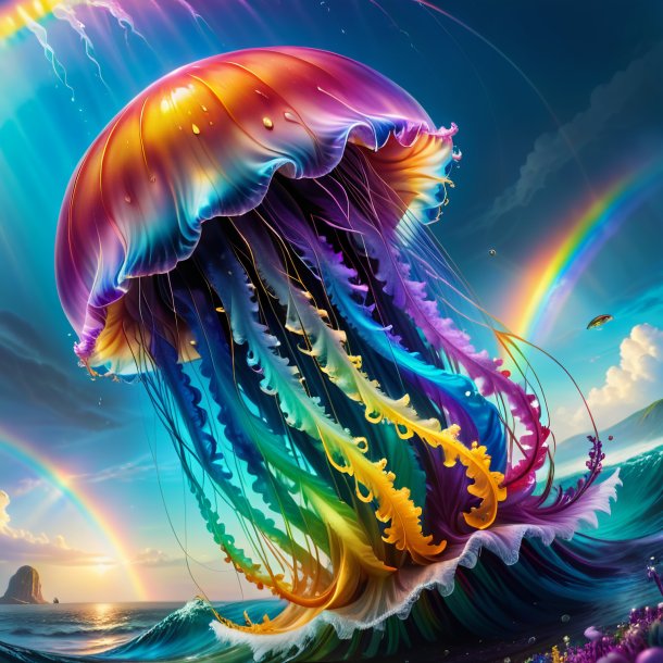 Picture of a crying of a jellyfish on the rainbow