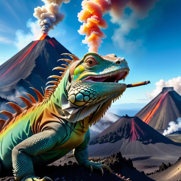 Pic of a smoking of a iguana in the volcano