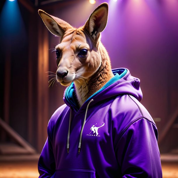 Imagem de um canguru em um hoodie roxo