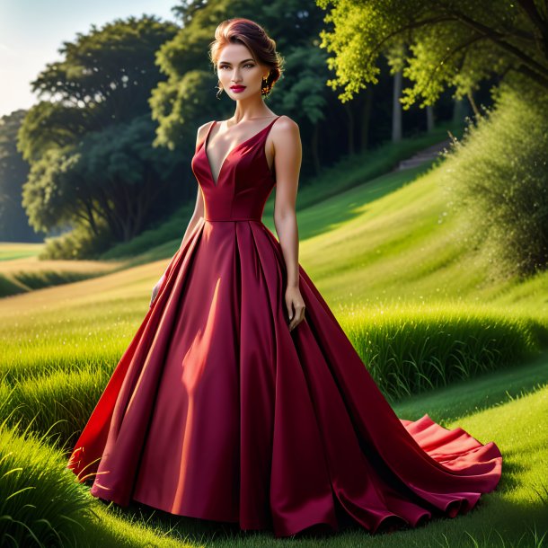 Photography of a crimson dress from grass