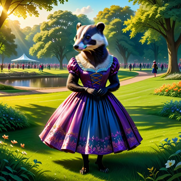 Illustration d'un blaireau dans une robe dans le parc