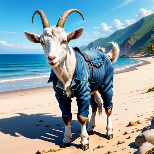 Illustration of a goat in a jeans on the beach