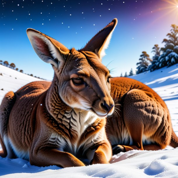 Image of a sleeping of a kangaroo in the snow