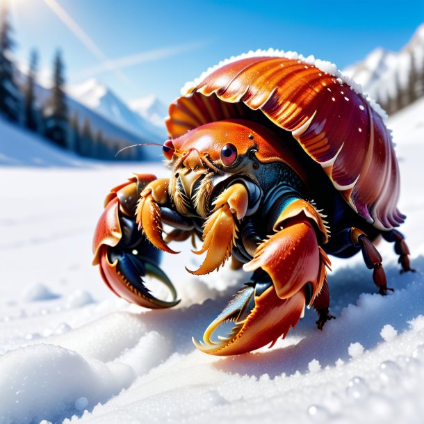 Pic of a hermit crab in a shoes in the snow