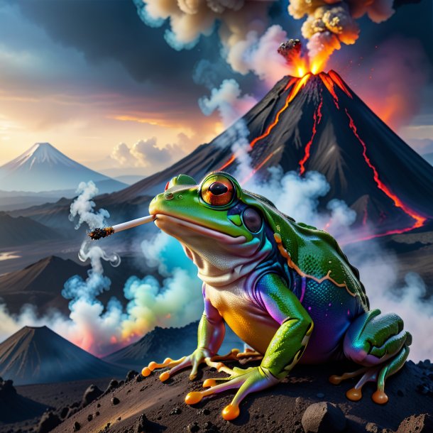 Picture of a smoking of a frog in the volcano