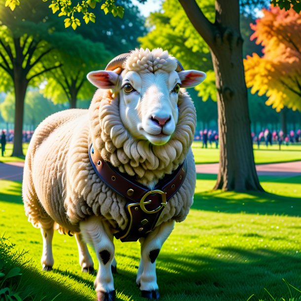 Photo d'un mouton dans une ceinture dans le parc