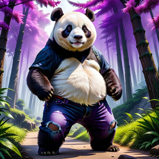 Imagem de um panda gigante em um jeans roxo