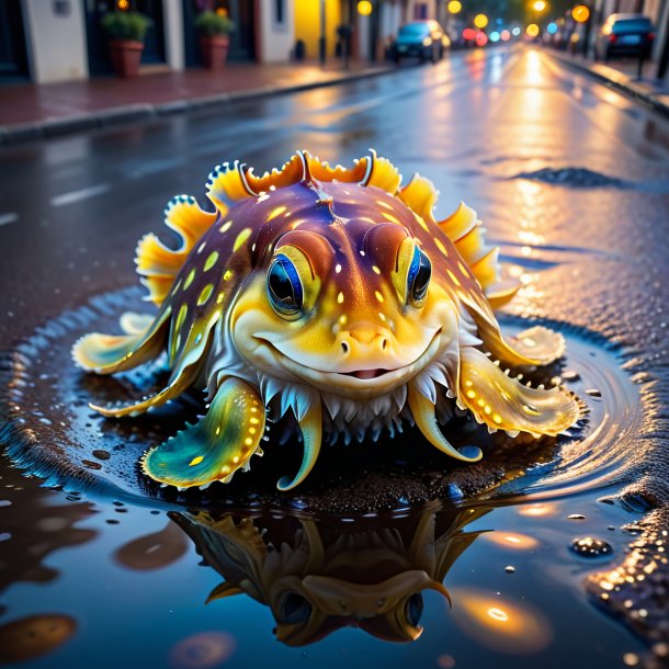 Pic d'un sourire d'une seiche dans la flaque