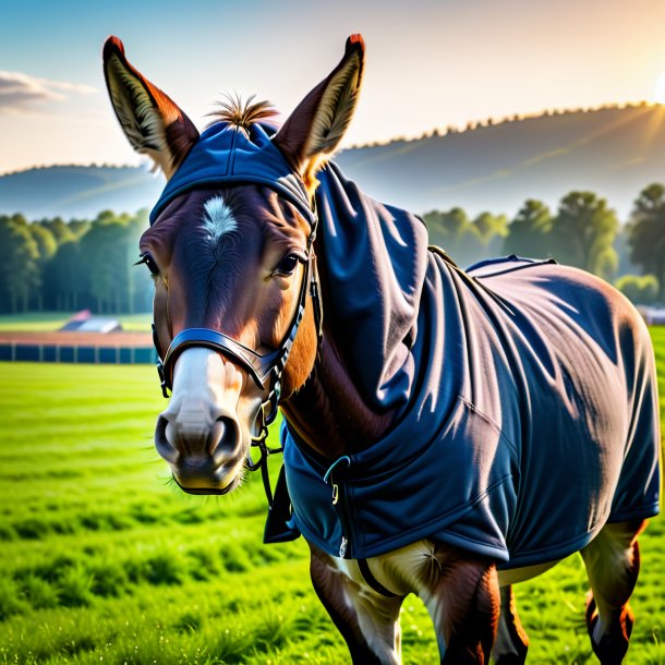 Picture of a mule in a hoodie on the field