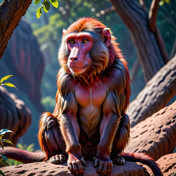 Image of a red waiting baboon