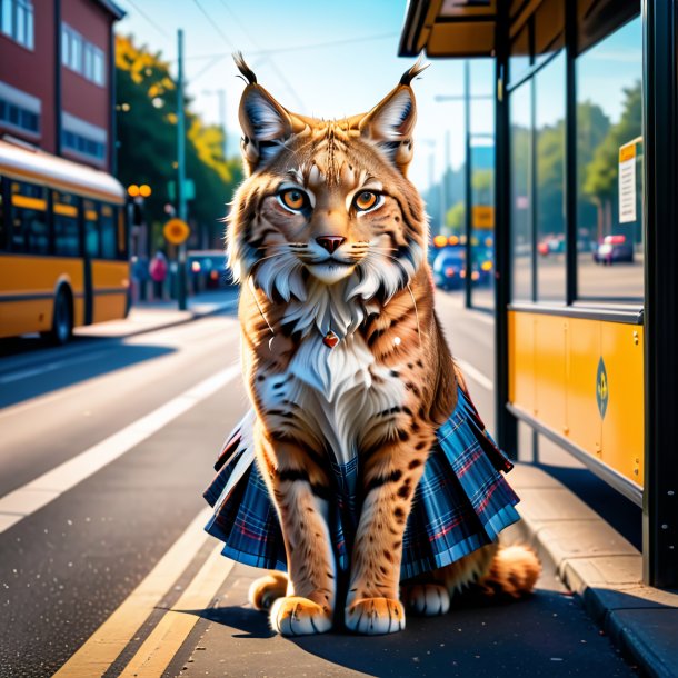 Image of a lynx in a skirt on the bus stop