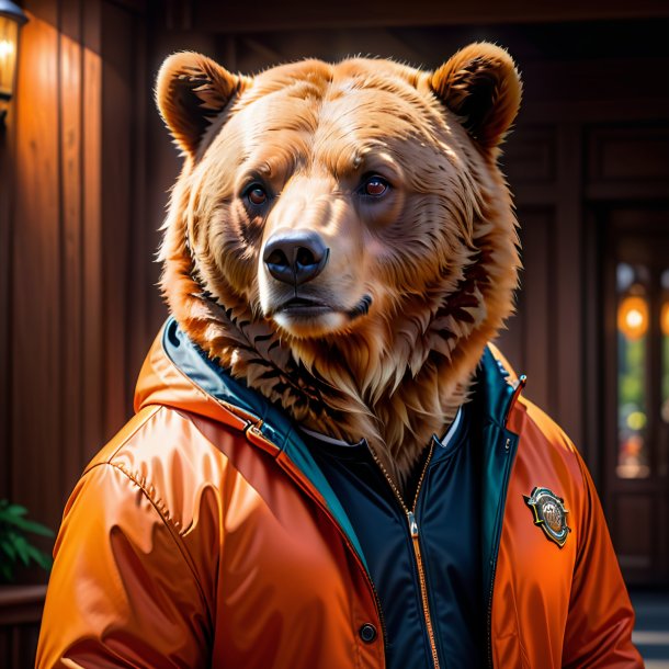 Picture of a bear in a orange jacket