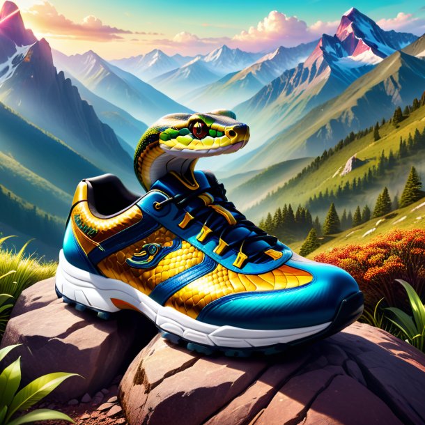 Illustration of a snake in a shoes in the mountains