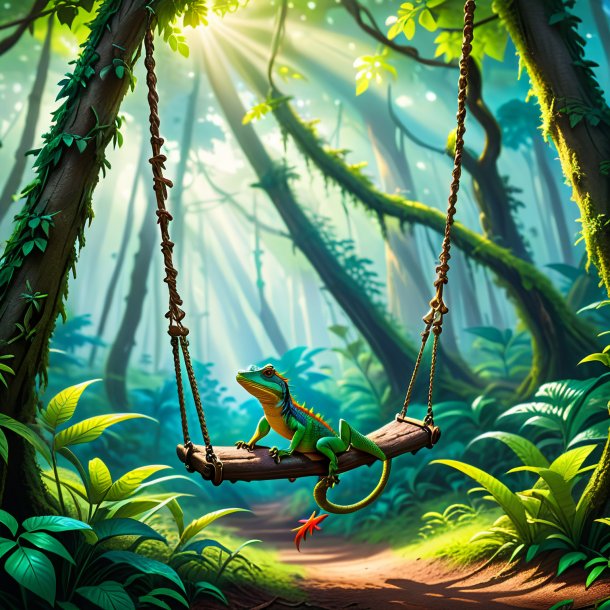 Picture of a swinging on a swing of a lizard in the forest