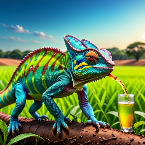 Image of a drinking of a chameleon on the field