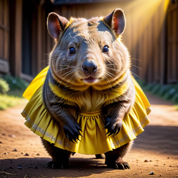 Imagen de un wombat en una falda amarilla