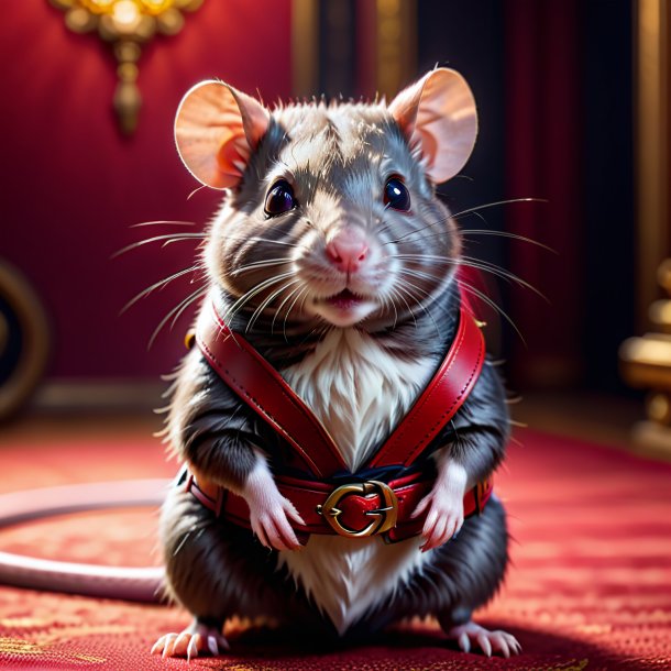 Photo of a rat in a red belt