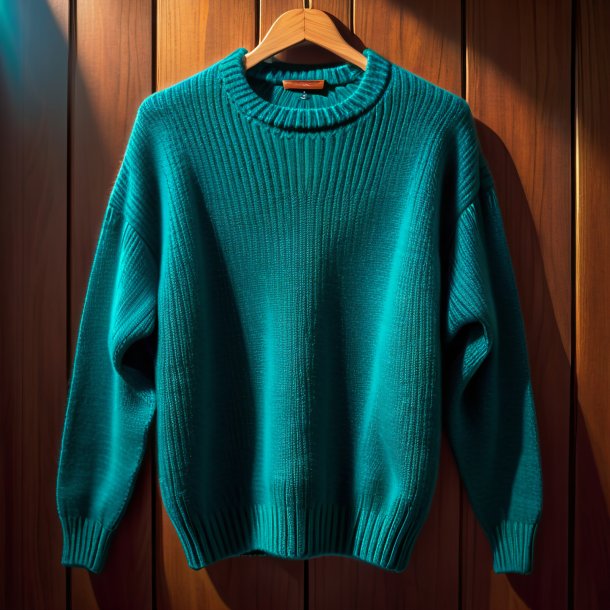 Image of a teal sweater from wood