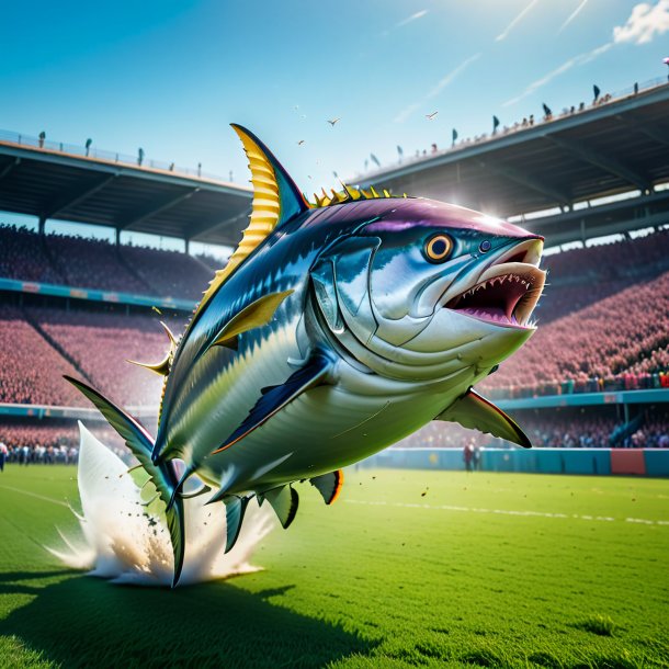 Picture of a jumping of a tuna on the field