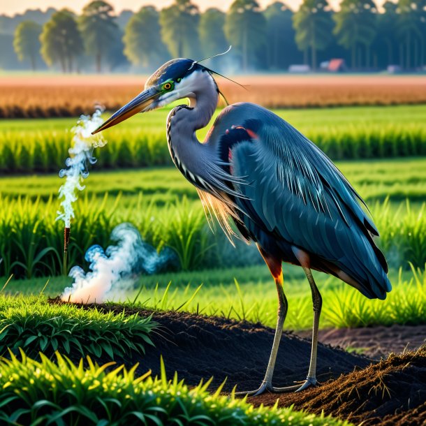 Pic of a smoking of a heron on the field