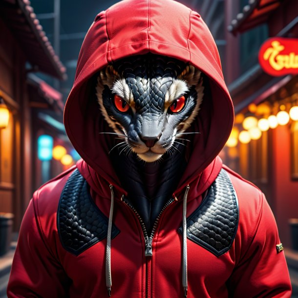 Pic of a cobra in a red hoodie