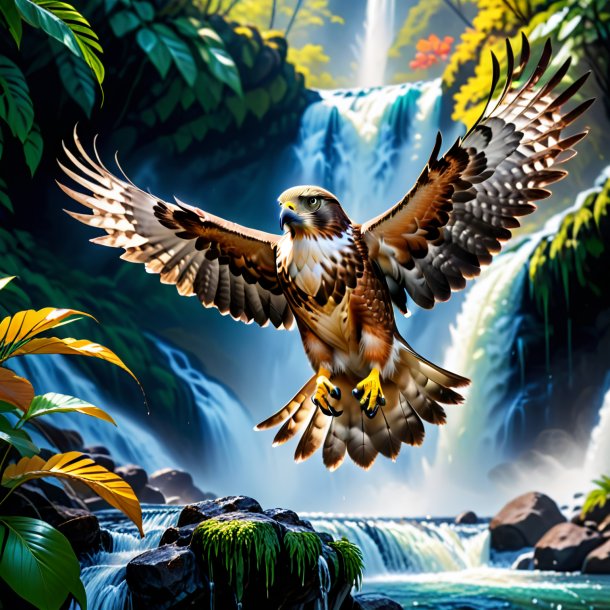 Picture of a hawk in a gloves in the waterfall