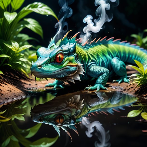 Picture of a smoking of a basilisk in the puddle