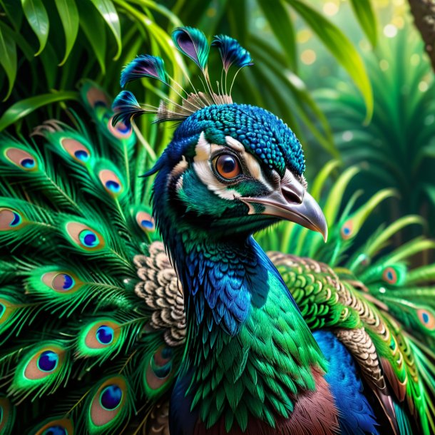 Foto de un pavo real verde llorando