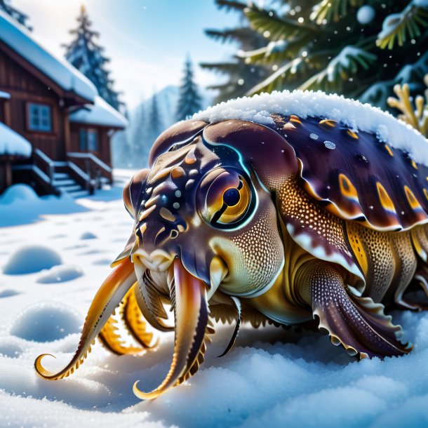 Image of a resting of a cuttlefish in the snow