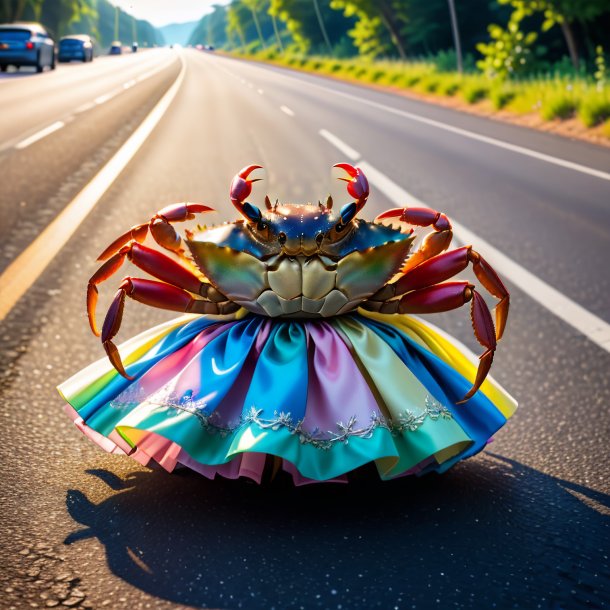 Pic d'un crabe dans une jupe sur la route