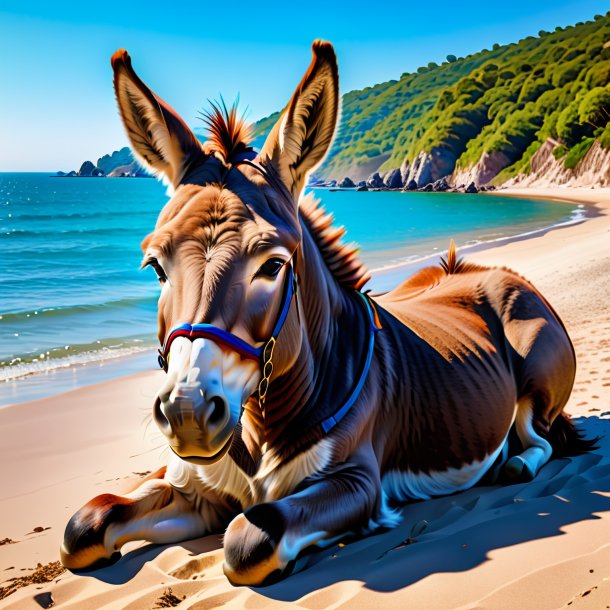 Foto de um descanso de um burro na praia