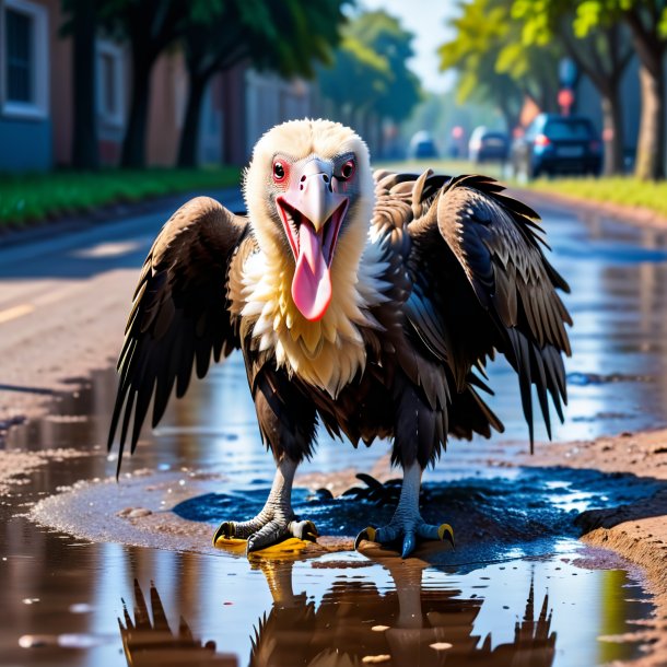 Image of a smiling of a vulture in the puddle