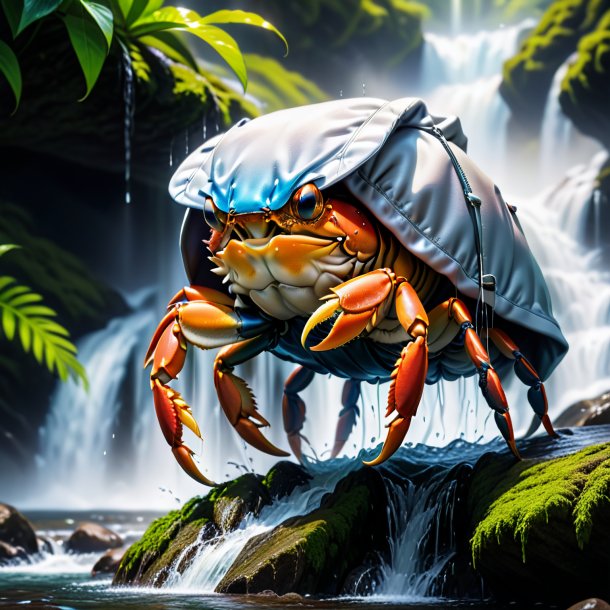 Image of a crab in a hoodie in the waterfall