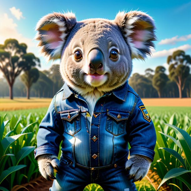 Image of a koala in a jeans on the field