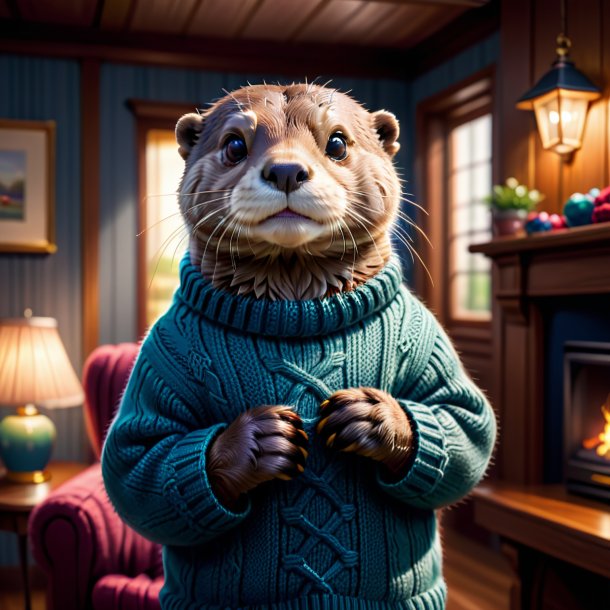 Illustration of a otter in a sweater in the house