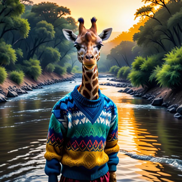 Picture of a giraffe in a sweater in the river