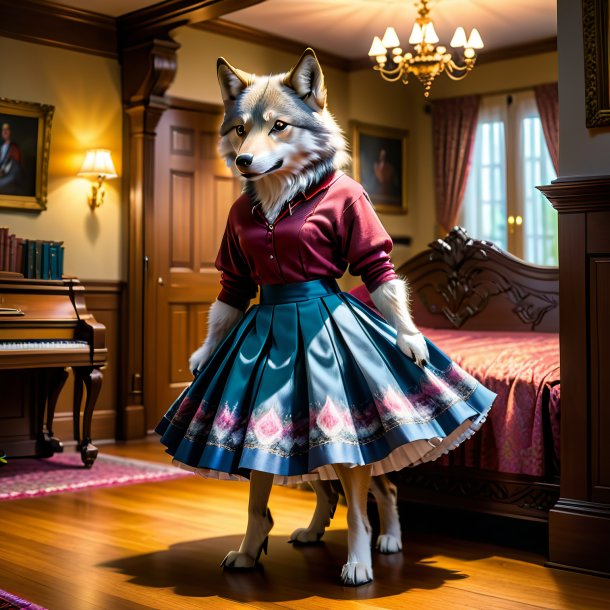 Pic of a wolf in a skirt in the house