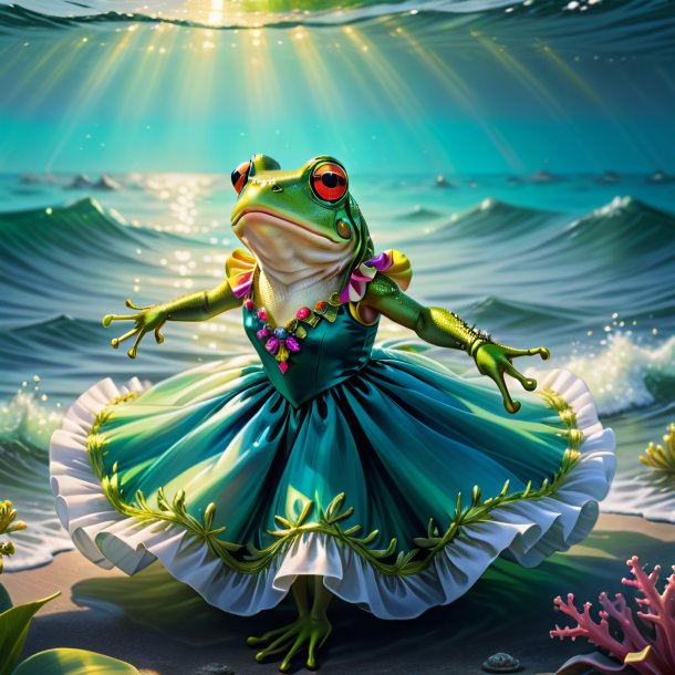 Illustration of a frog in a dress in the sea