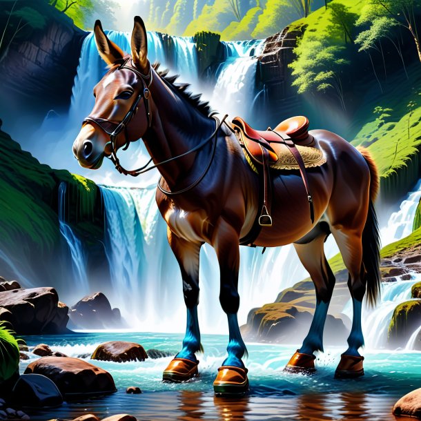 Drawing of a mule in a shoes in the waterfall