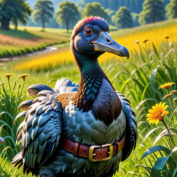 Image d'un dodo dans une ceinture dans la prairie