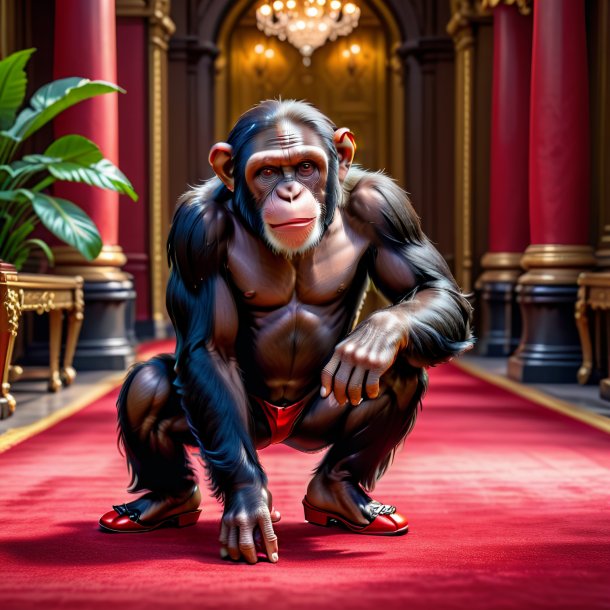 Foto de un chimpancé en zapatos rojos