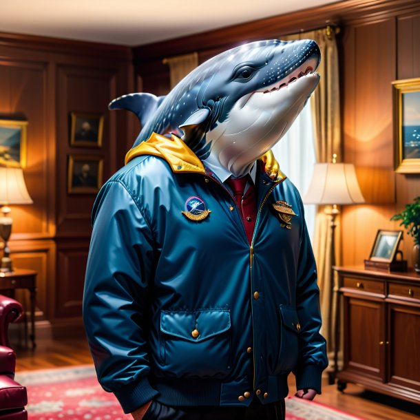 Photo of a whale in a jacket in the house