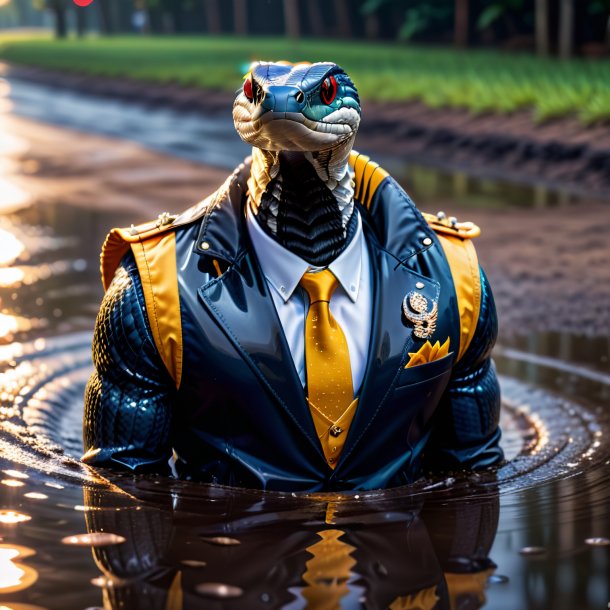 Foto de la cobra en el chaleco en el charco