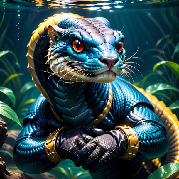 Illustration of a king cobra in a gloves in the water