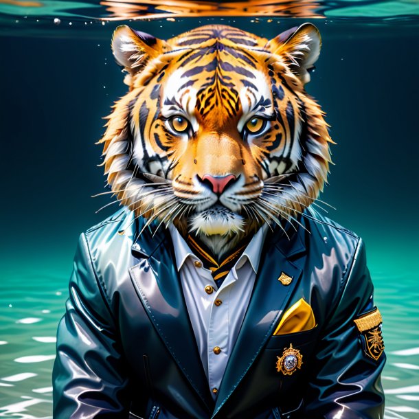 Foto de un tigre en una chaqueta en el agua