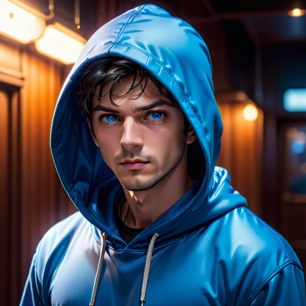 Portrait of a blue hoodie from polyethylene