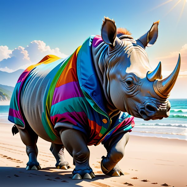 Drawing of a rhinoceros in a coat on the beach