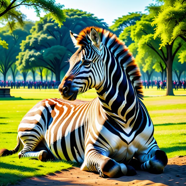 Imagem de um descanso de uma zebra no parque