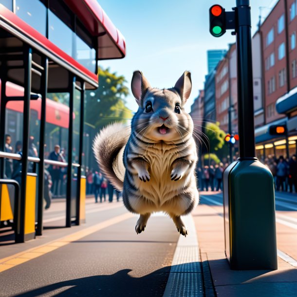 De um salto de uma chinchilas no ponto de ônibus