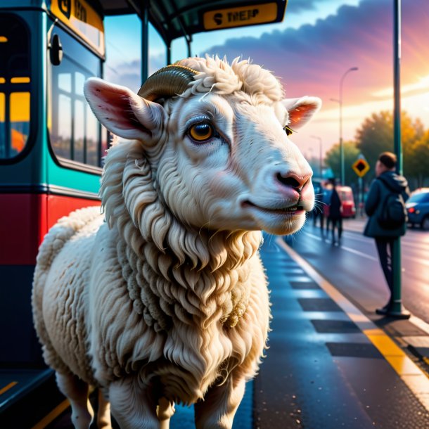 Image of a crying of a sheep on the bus stop